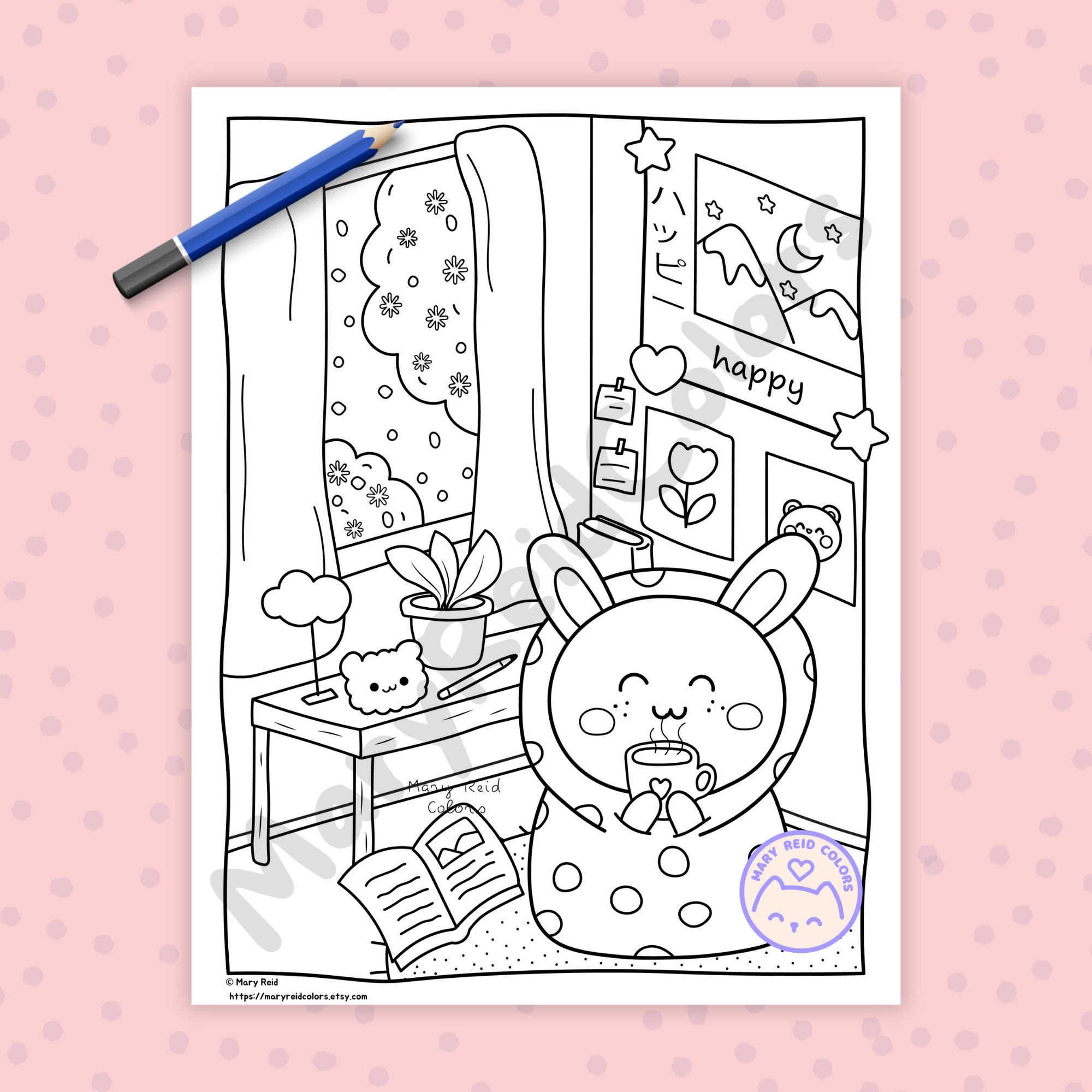 Kawaii Coloring Book for Adults and Kids, Cozy Printable Pages (PDF ...