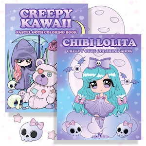 Creepy Kawaii Coloring Books, Chibi Coloring Book, Halloween Coloring Books, Creepy Cute, Kawaii Printable, Pastel Goth