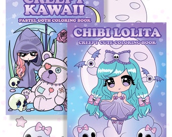 Paquete de libros para colorear kawaii espeluznantes: páginas imprimibles de estilo gótico pastel espeluznante (PDF)