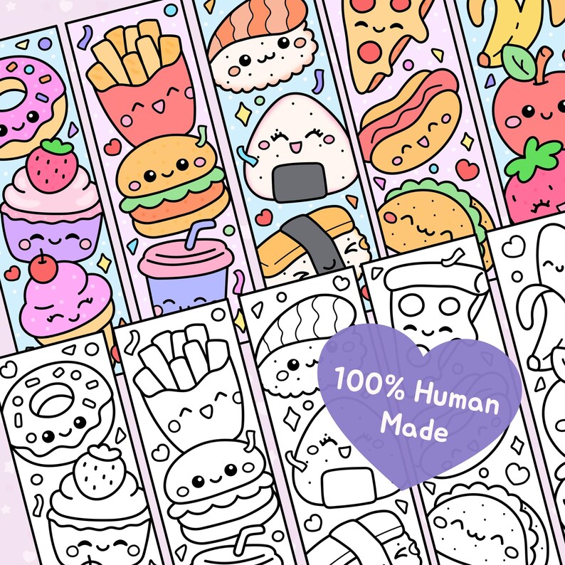Kawaii Food Coloring Bookmarks, Classroom Activity Printable (PDF ...