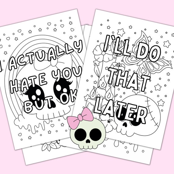 Spooky Cute Coloring Books, Pastel Goth Coloring Book, Funny Coloring  Pages, Sarcastic Quotes, Kawaii Skulls, Halloween Book Bundle 