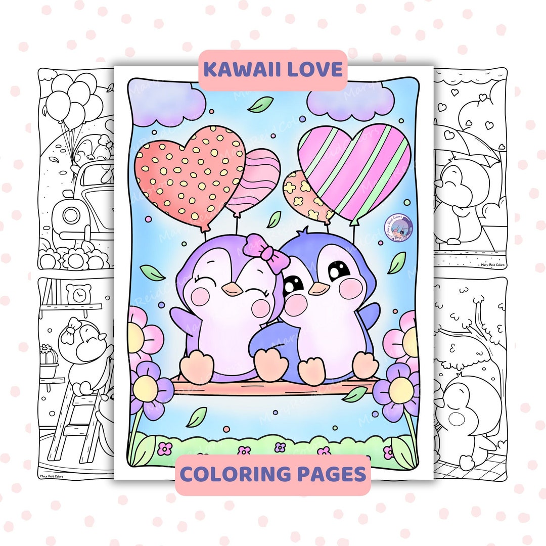 Kawaii Coloring Pages for Adults, Cozy Coloring Pages, Love Coloring Book, Kawaii Valentine ...