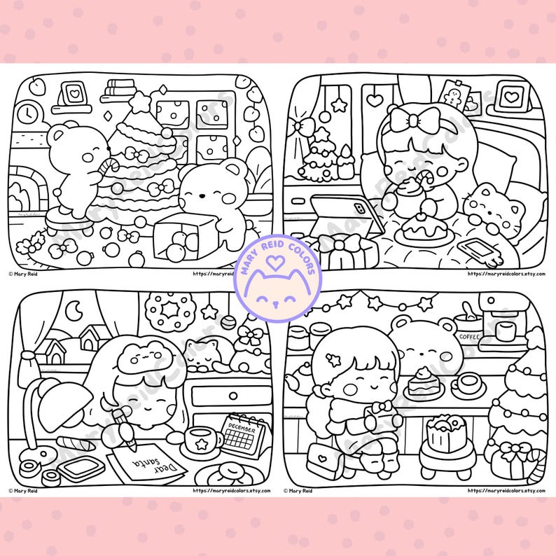 kawaii Christmas coloring pages