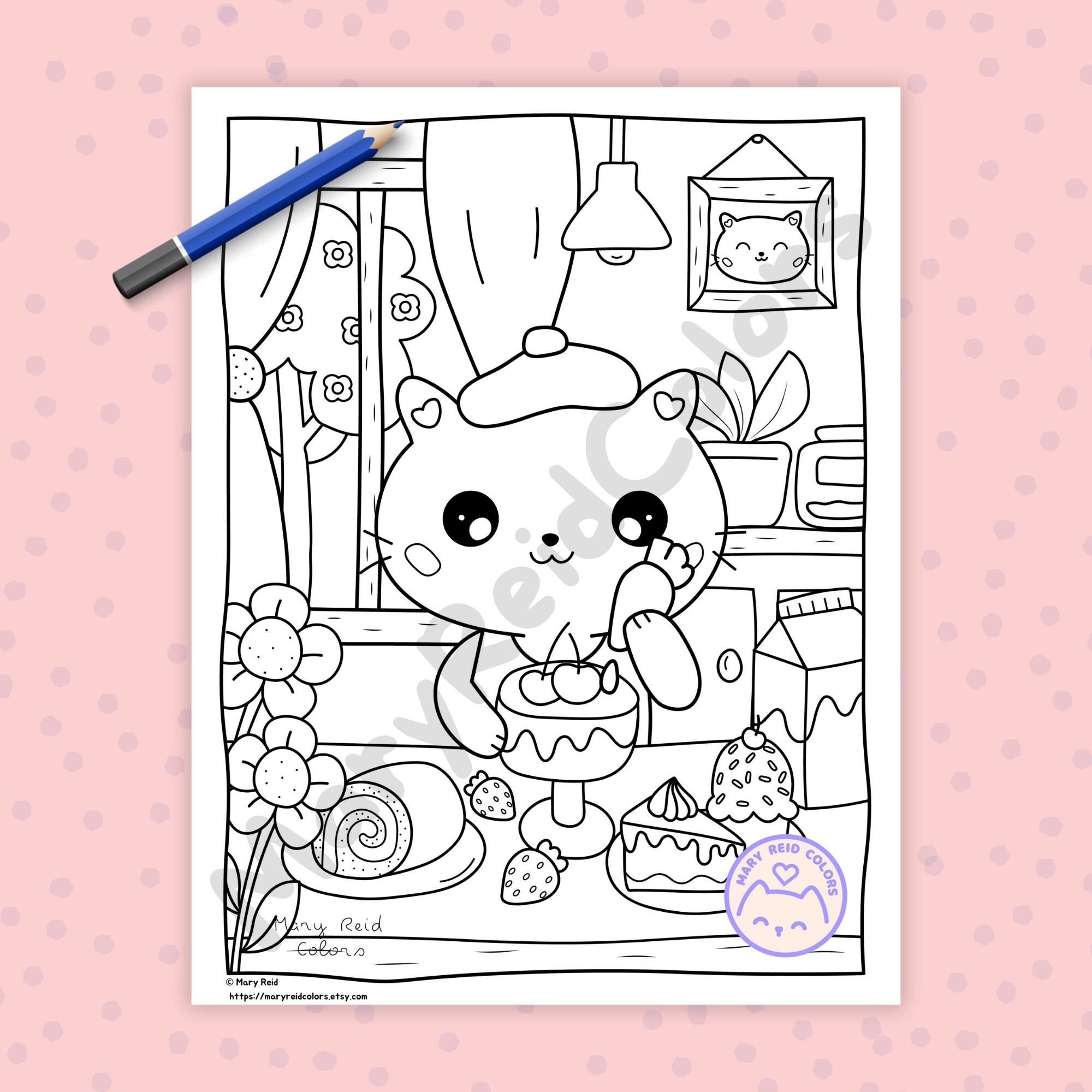 Kawaii Coloring Book for Adults and Kids, Cozy Printable Pages (PDF ...