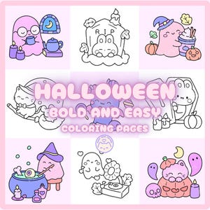 Bold And Easy Coloring Book, Halloween Cute Coloring Pages, Easy Halloween Coloring Pages, Halloween Printable, Cute Printable, Kawaii Art