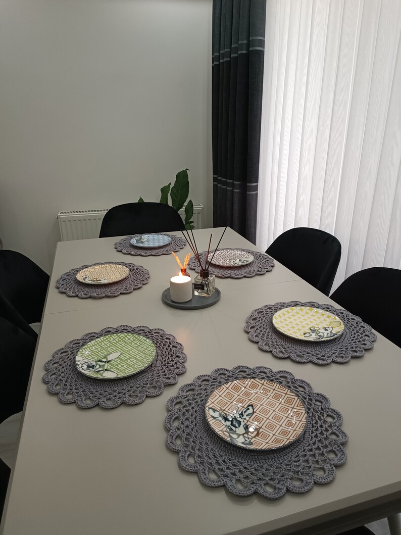 Handmade Table Mat Crochet Supla Set American Service Etsy