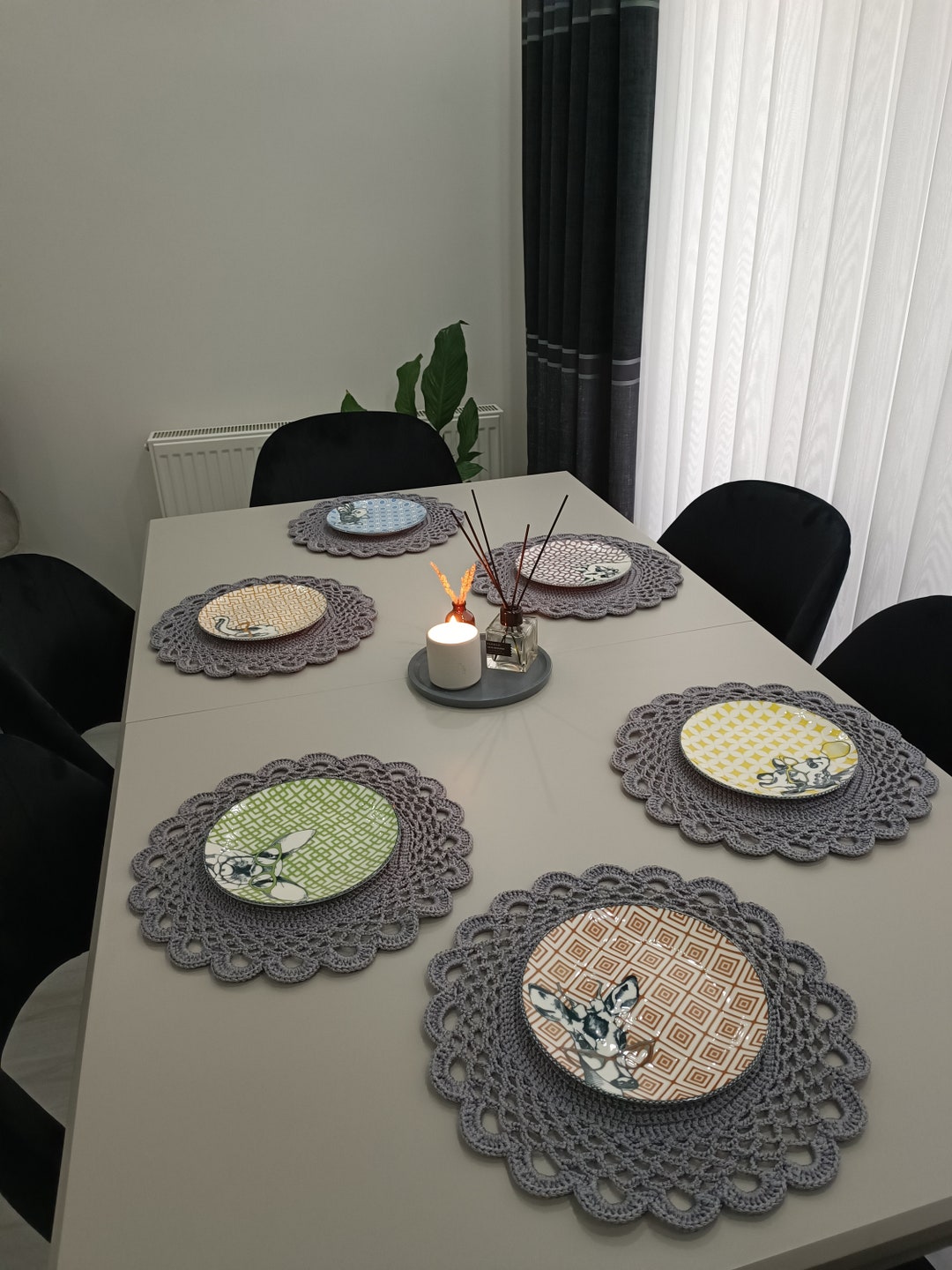 Handmade Table Mat Crochet Supla Set American Service Etsy