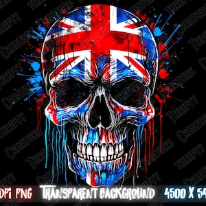 British Flag Skull Sublimation PNG Design - Union Jack Graphic for T-Shirts and More