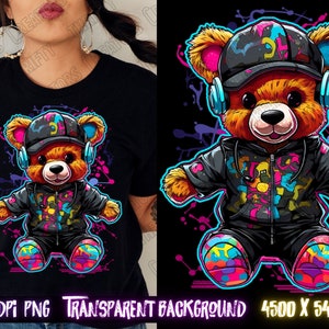 Ours en peluche png pour un design png coloré.  Chemises et designs par sublimation pour le design urbain et le streetwear, designs de sweats à capuche, designs de sweat-shirts