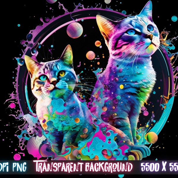 Cat png Colorful png for shirts and sublimation designs, 80s cartoon, neon sublimation, 80s png, abstract png, 80s kid shirt