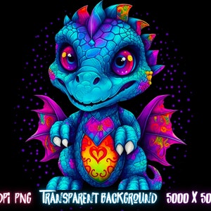 Dragon png pour un design png coloré.  Chemises pour enfants et designs par sublimation pour le design urbain et le streetwear