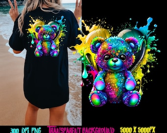 Colorful Teddy Bear PNG, Urban T-Shirt Design (Digital Download)