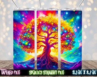 Tree of Life Neon Tumbler Wrap – Celestial Design (PNG)