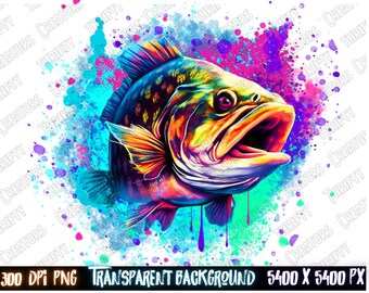Imagem PNG de um peixe robalo colorido, design para sublimação (4500x5400px)