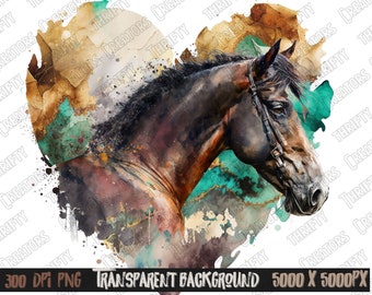 Watercolor Horse PNG, Western Sublimation Design (Digital Download)