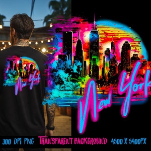 New York Cityscape and Statue of Liberty, neon Graffiti png for Colorful png design. Sublimation designs for urban design and streetwear png