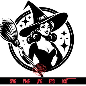 Kurvige Hexe 3, SVG-Bundle, enthält PNG-, SVG-, DXF-, EPS- und Jpg-Dateien, Halloween-Designs, Hexensvp, Thrifty Ersteller Exklusiv, PNG-Dateien