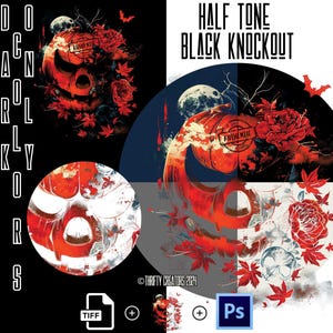 Japanese Art Halloween Halftone Image Pack - Thrifty Halftones ©, PSD, PNG and Tiff files included, direct to film, dtf tshirt designs, png