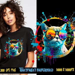 Colorful cat png, Colorful png design for shirts and sublimation designs, urban design, streetwear png, urban style, dtg designs