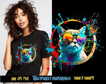 Bunte Katze PNG, Urban Streetwear Design (Digitaler Download)