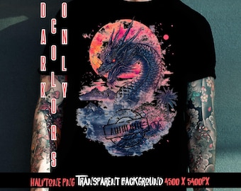 Japanese Dragon Halftone PNG, T-Shirt Design, dtf dtg pod (Digital Download)