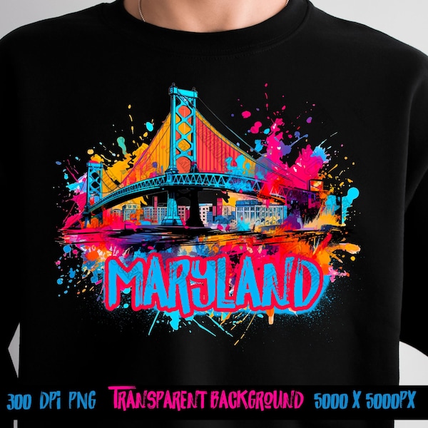 Maryland Graffiti png for hoodie design and t shirt graphics.  Print on Demand Approved for streetwear hoodies and dtf t shirt graphics png