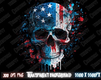DTF png patriotic Flag Skull Sublimation PNG Design - Patriotic Graphic,  tshirt designs, sublimate png