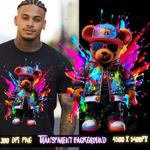 Trending Teddy Bear png for Colorful png design.  Png for shirt, sublimation designs for hiphop and streetwear, dtf designs, hoodie designs