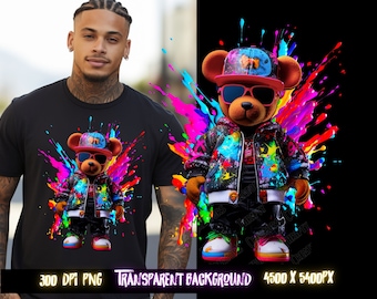 Trending Teddy Bear png for Colorful png design.  Png for shirt, sublimation designs for hiphop and streetwear, dtf designs, hoodie designs