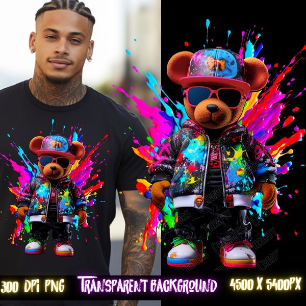 Trending Teddy Bear png for Colorful png design.  Png for shirt, sublimation designs for hiphop and streetwear, dtf designs, hoodie designs