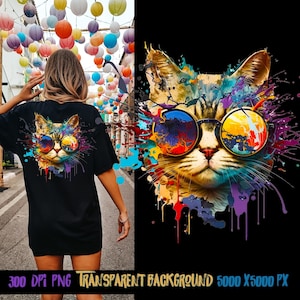 Kleurrijke kat png, t-shirtontwerpen, sublimeren ontwerpen, stedenbouwkundig ontwerp, hiphop png, stedelijke stijl, dtf-ontwerpen, aquarel kat, dtf png, mokomslag