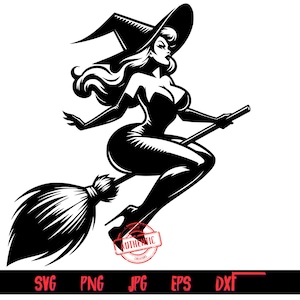 Curvy Witch 6, pacchetto SVG, include file png, svg, dxf, eps e jpg, disegni di Halloween, strega svg, esclusiva Thrifty Creators, file png
