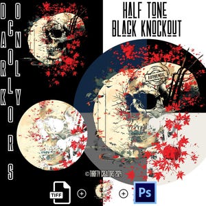 Japanese Art Halloween Halftone Image Pack - Thrifty Halftones ©, PSD, PNG and Tiff files included, direct to film, dtf tshirt designs, png
