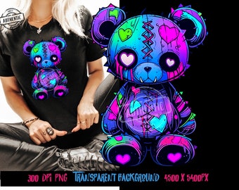 Voodoo Teddy Bear png DTF designs. Colorful png design.  T shirt graphics for kids and adults - Thrifty Creators Copyright 2024