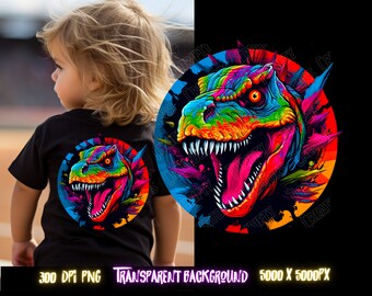 Colorful T-Rex Dinosaur PNG, Sublimation Graphics (Digital Download)
