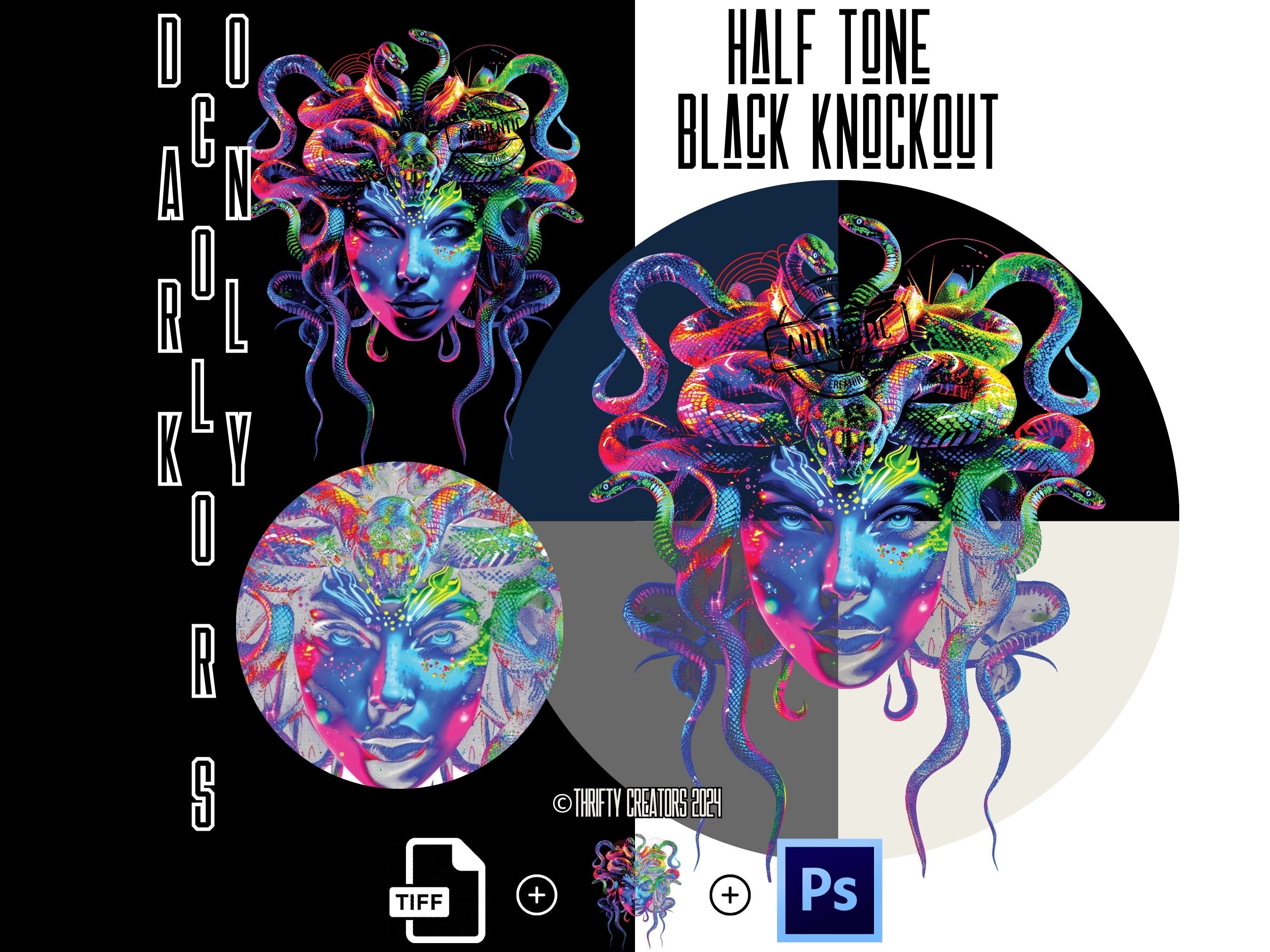 Medusaページ Medusa Halftone Design, Neon Colors, Screenprintable PNG, DTF, T