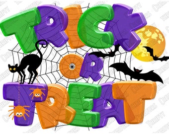 Trick Or Treat Halloween PNG, Spooky Sublimation Design (Digital Download)
