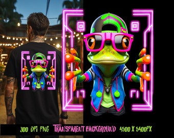 Neon Frog T-Shirt Graphic, Graffiti Urban Design (PNG)