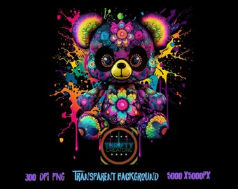 Colorful Teddy Bear PNG, Sublimation Design, DTF, Print On Demand