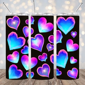 Gobelet à sublimation coeurs 20 oz, encre à alcool arc-en-ciel 9,2 x 8,3 po. Wrap PNG droit, sublimation Design PNG