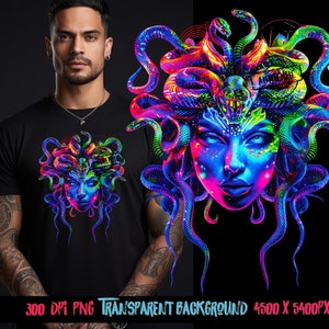 Medusa-ontwerpen, coole T-shirtontwerpen voor mannen, transparant png, sublimerend ontwerp png, png-ontwerpen voorshirt, neonkleurig png, dtf-kleur png