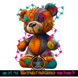 Tattered Teddy Bear png for Colorful sublimate design.  Png for shirt, sublimation designs for urban design and streetwear
