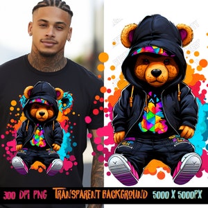 Teddy Bear png for Colorful png design.  Png for shirt, sublimation designs for urban design and streetwear