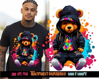 Graffiti Bear png, graphic tee designs, bad ass, tiktok, print on demand, streetwear designs, teddybear png, premium graphics, urban shirt