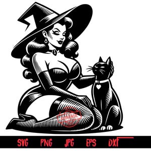 Kurvige Hexe 9, SVG-Bundle, enthält PNG-, SVG-, DXF-, EPS- und Jpg-Dateien, Halloween-Designs, Hexensvp, Thrifty Ersteller Exklusiv, PNG-Dateien