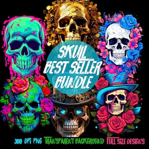 Best Seller Skulls Bundle, t shirt designs, png files, dtf designs, sublimation designs, t shirt bundle, urban designs, streetwear png, dtf