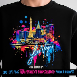 aisaje urbano de Las Vegas, camiseta gráfica, png colorido, diseño de camisetas, paisaje urbano, ciudad artística, arte mural urbano
