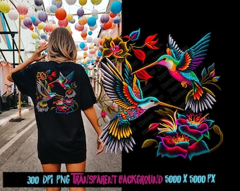 Embroidered Hummingbird PNG, DTF Sublimation Design for Shirt (Digital Download)