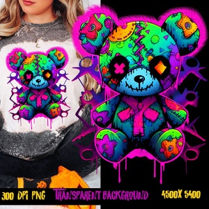 Teddy Bear png, shirt designs, sublimate designs, dtf designs, urban design and streetwear, zombie teddy bear for Halloween png, hoodie png