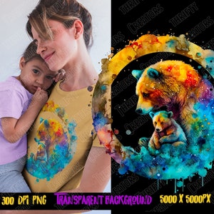 Maman ours et bébé ours, ours png, motifs pour sublimation maman, ours et son bébé, aquarelles, bébé ours png